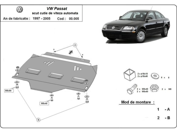 Ocelový kryt převodovky automat VW Passat B5, B5.5 (1997-2005)Volkswagen Passat