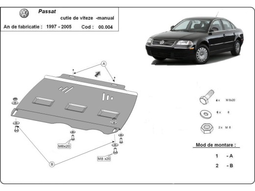 Ocelový kryt převodovky Manuální VW Passat B5, B5.5 (1997-2005)Volkswagen Passat