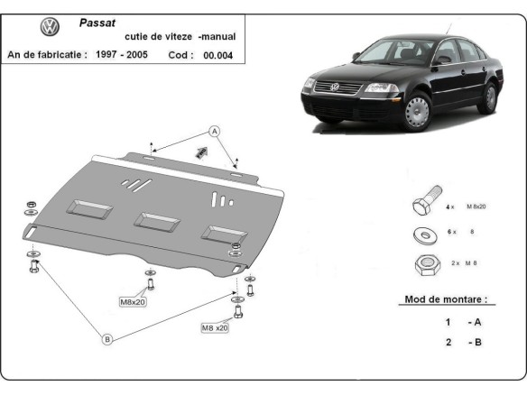 Ocelový kryt převodovky Manuální VW Passat B5, B5.5 (1997-2005)Volkswagen Passat