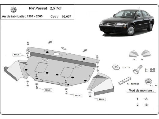 Ocelový kryt motoru VW Passat B5, B5.5 (2001-2004)Volkswagen Passat