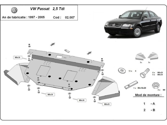 Ocelový kryt motoru VW Passat B5, B5.5 (2001-2004)Volkswagen Passat