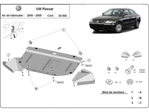 Ocelový kryt motoru VW Passat B5.5 (2001-2005)Volkswagen Passat