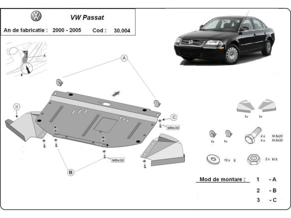 Ocelový kryt motoru VW Passat B5.5 (2001-2005)Volkswagen Passat