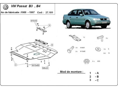 Ocelový kryt motoru Volkswagen Passat - B3, B4 - Diesel (1988-1997)