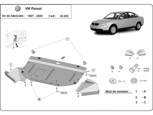 Ocelový kryt motoru VW Passat B5 (1997-2000)Volkswagen Passat