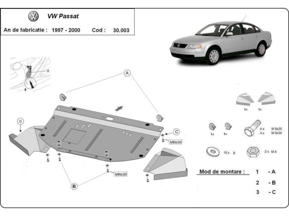 Ocelový kryt motoru VW Passat B5 (1997-2000)Volkswagen Passat