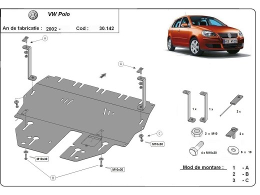 Ocelový kryt motoru VW Polo benzin (2002-2009)Volkswagen Polo