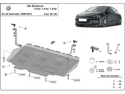Ocelový kryt motoru Volkswagen Scirocco (2008-2017) 2