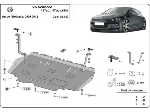 Ocelový kryt motoru Volkswagen Scirocco (2008-2017)Volkswagen Scirocco