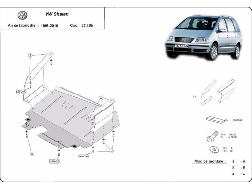 Ocelový kryt motoru Volkswagen Sharan (1999-2010)Volkswagen Sharan