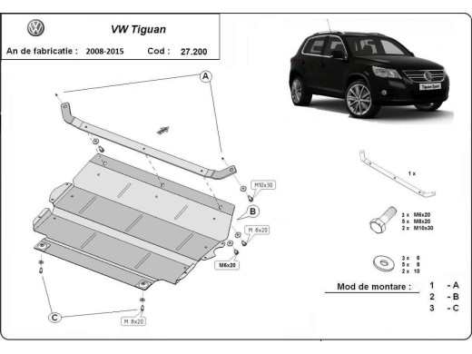 Ocelový kryt motoru VW Tiguan (2008-2015)Volkswagen Tiguan