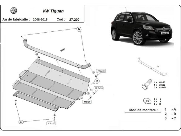 Ocelový kryt motoru VW Tiguan (2008-2015)Volkswagen Tiguan