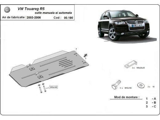 Ocelový kryt převodovky manuální i automatické 7L (2003-2006)Volkswagen Touareg