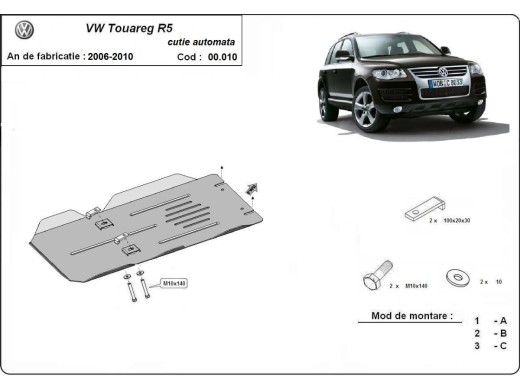 Ocelový kryt převodovky automat Volkswagen Touareg 7L (2003-2010)Volkswagen Touareg