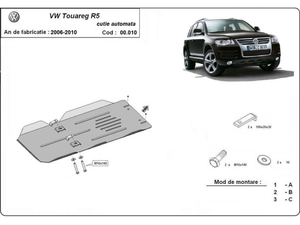 Ocelový kryt převodovky automat Volkswagen Touareg 7L (2003-2010)Volkswagen Touareg