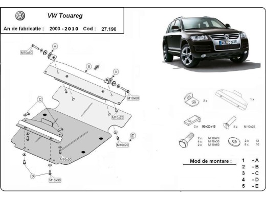 Ocelový kryt motoru Volkswagen Touareg 7L (2003-2010)Volkswagen Touareg