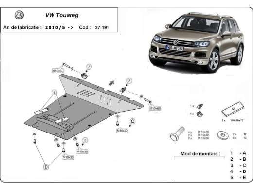 Ocelový kryt motoru VW Touareg (2010-2018)Volkswagen Touareg