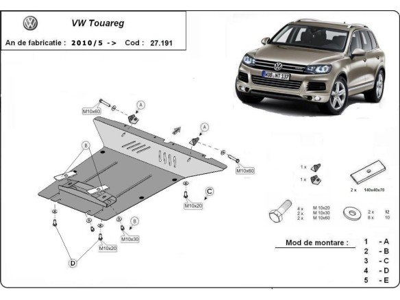 Ocelový kryt motoru VW Touareg (2010-2018)Volkswagen Touareg