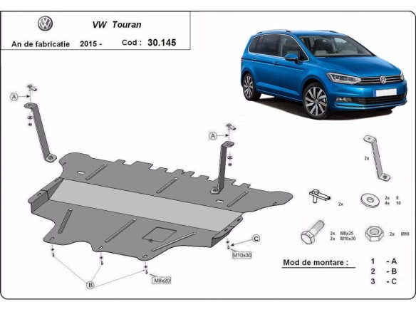 Ocelový kryt motoru VW Touran - Manuální (2015-2025)Volkswagen Touran