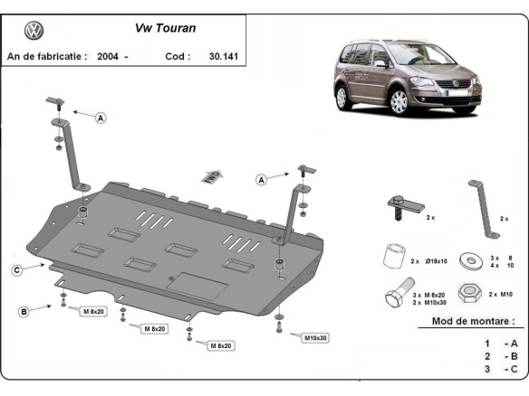 Ocelový kryt motoru Volkswagen Touran (2003-2015)Volkswagen Touran