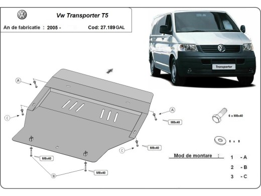 Ocelový kryt motoru pozinkovaná Volkswagen Transporter T5 (2003-2015)Volkswagen Transporter