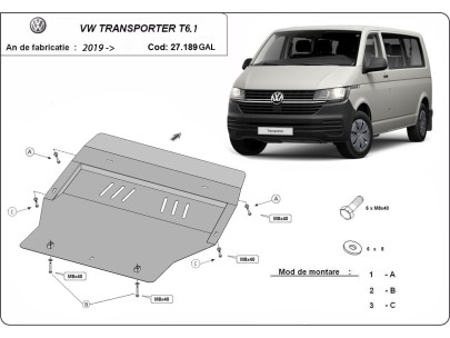Ocelový kryt motoru pozinkovaná Volkswagen Transporter T6.1 (2019-2022) 2