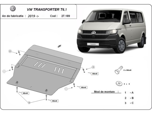 Ocelový kryt motoru Volkswagen Transporter T6.1 (2019-2022)Volkswagen Transporter