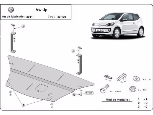 Ocelový kryt motoru VW Up (2011-2025)Volkswagen Up