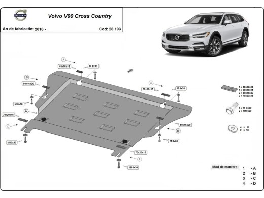 Ocelový kryt motoru Volvo V90 Cross Country (2016-2025)Volvo V90