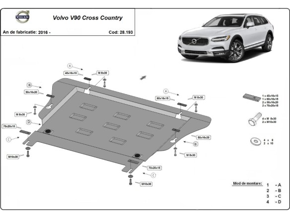 Ocelový kryt motoru Volvo V90 Cross Country (2016-2025)Volvo V90