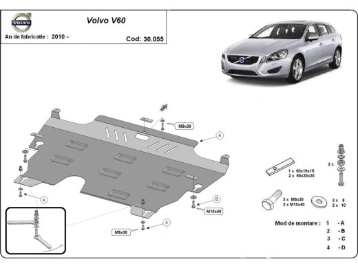 Ocelový kryt motoru Volvo V60 (2010-2018)Volvo V60