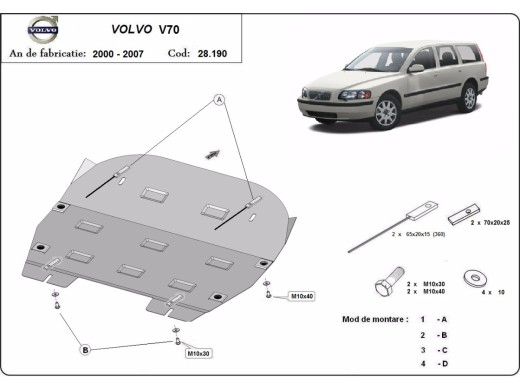 Ocelový kryt motoru Volvo V70 (2000-2006)Volvo V70
