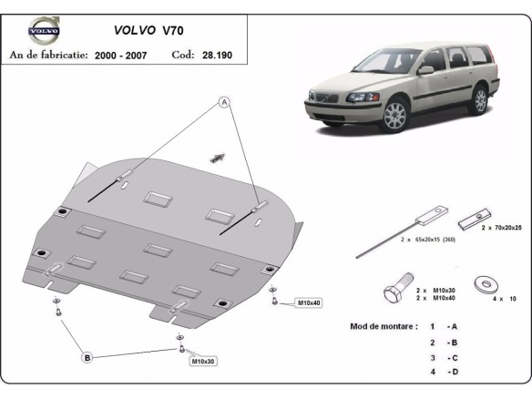 Ocelový kryt motoru Volvo V70 (2000-2006)Volvo V70