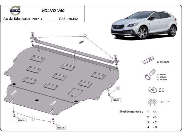 Ocelový kryt motoru Volvo V40 (2012-2019)Volvo V40