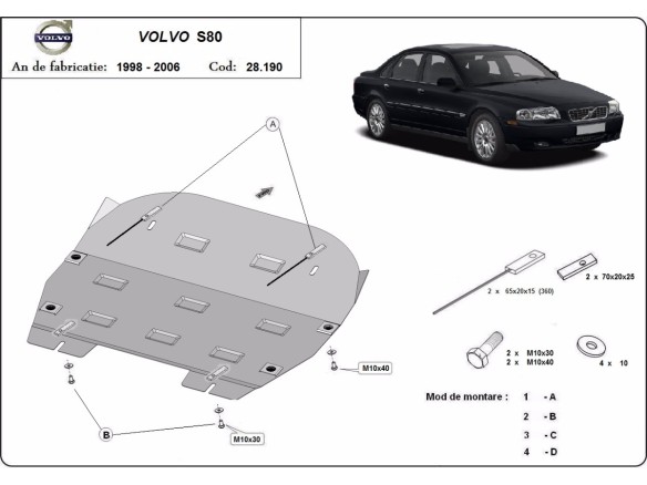 Ocelový kryt motoru Volvo S80 (1998-2006)Volvo S80