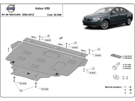 Ocelový kryt motoru Volvo V50 (2004-2012)Volvo V50