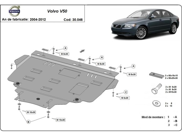 Ocelový kryt motoru Volvo V50 (2004-2012)Volvo V50