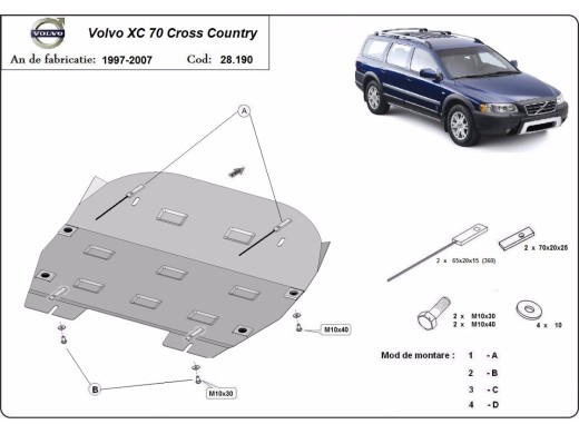 Ocelový kryt motoru Volvo XC70 Cross Country (1997-2007)Volvo XC70