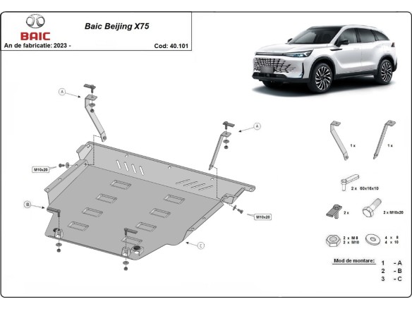 Ocelový kryt motoru Baic Beijing X75 (2023-2025)Baic Beijing X75