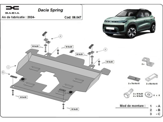 Ocelový kryt motoru Dacia Spring (2024-2025)Dacia Spring
