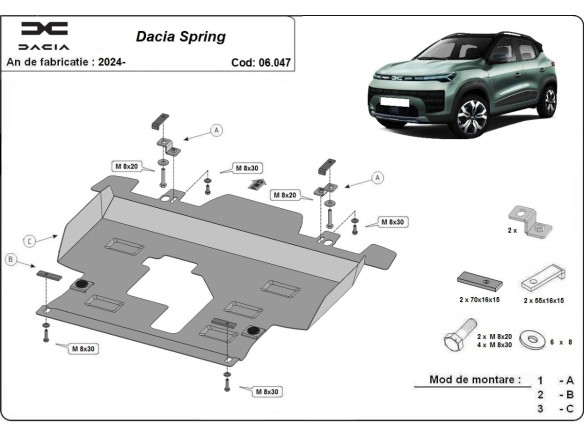 Ocelový kryt motoru Dacia Spring (2024-2025)Dacia Spring