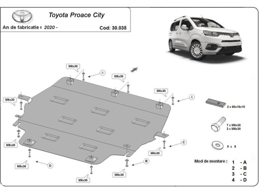 Ocelový kryt motoru Toyota Proace City (2020-2025)Toyota Proace