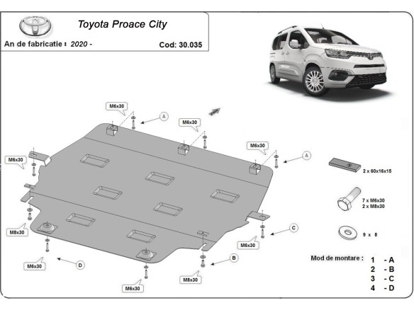 Ocelový kryt motoru Toyota Proace City (2020-2025)Toyota Proace