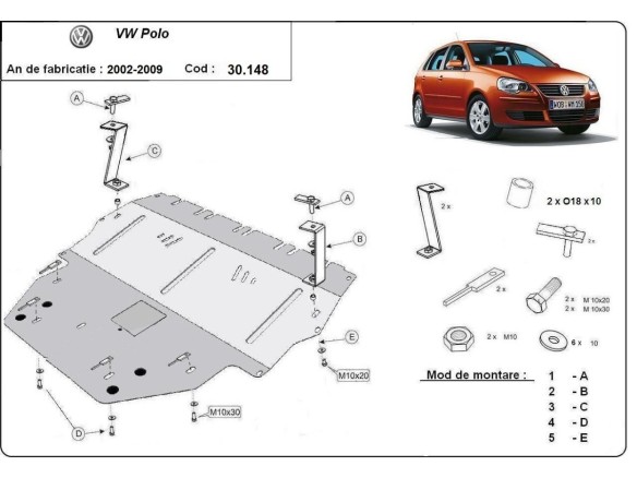 Ocelový kryt motoru Vw Polo - diesel (2002-2009)Volkswagen Polo