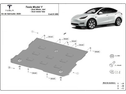 Ocelový kryt předního elektromotoru Tesla Model Y AWD (2020-2023) 2