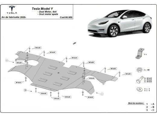 Ocelový kryt zadního elektromotoru Tesla Model Y AWD (2020-2023)Tesla Model Y