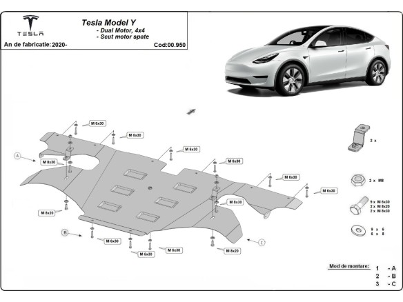 Ocelový kryt zadního elektromotoru Tesla Model Y AWD (2020-2023)Tesla Model Y