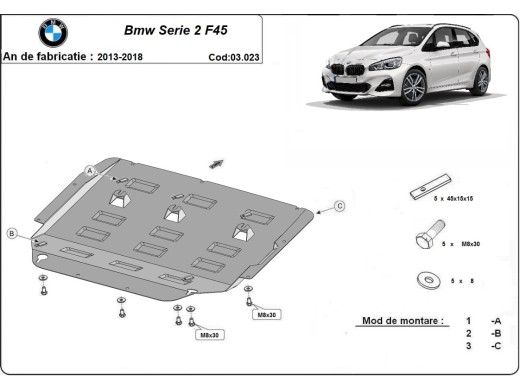 Ocelový kryt motoru BMW Seria 2 F45 (2013-2018)BMW Seria 2