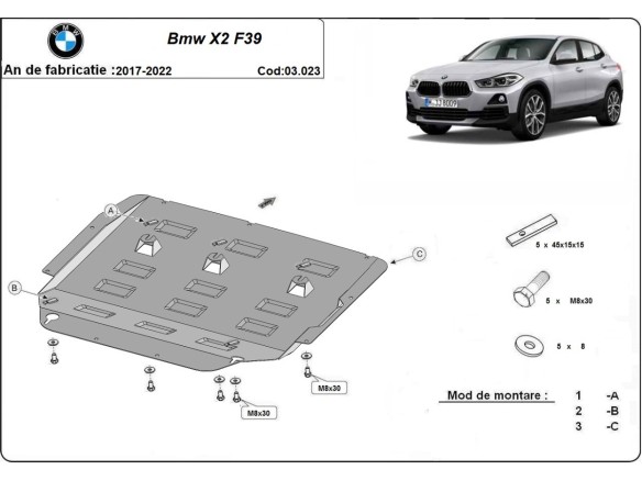 Ocelový kryt motoru BMW X2 F39 (2017-2022)BMW X2