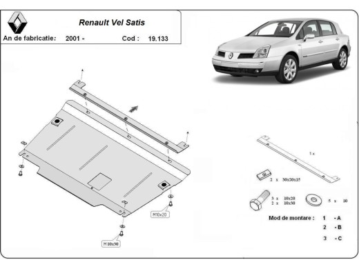 Ocelový kryt motoru Renault Vels Satis (2001-2009)Renault Vels Satis